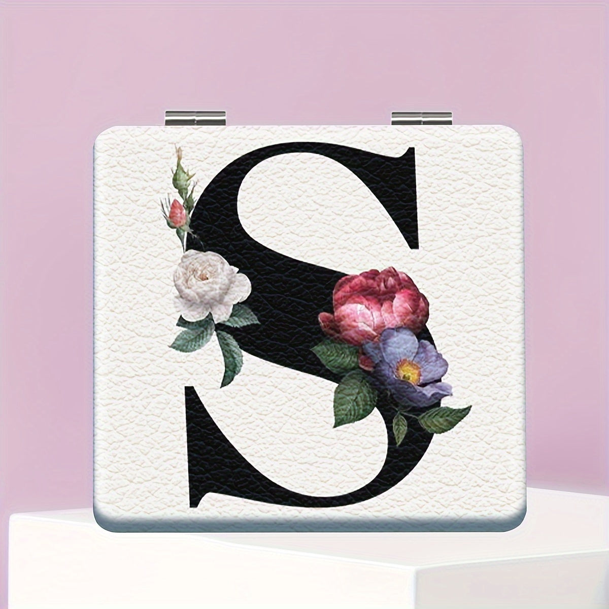 Alphabet Folding Handheld Makeup Mirror for Women & Girls - Floral & Heart Cutout Portable Vanity Mirror A-Z