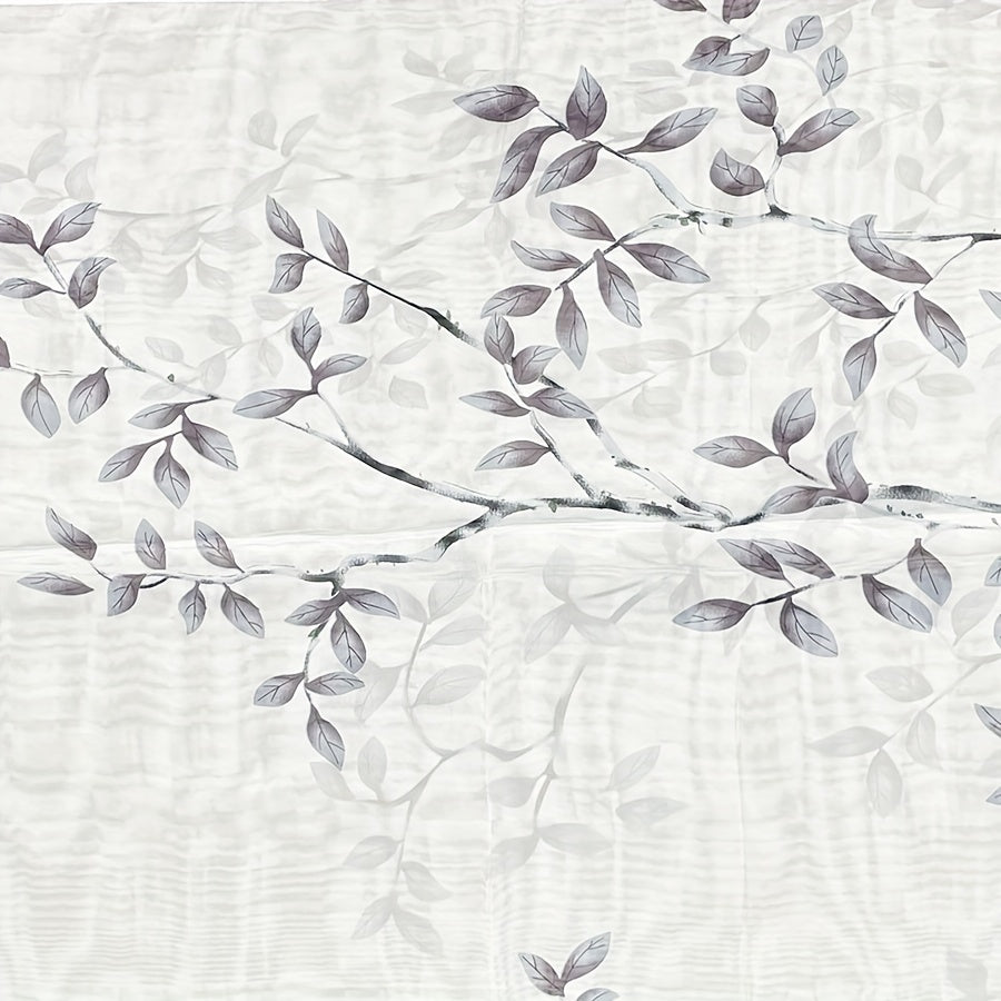 Sheer Bamboo Leaf Chiffon Shawl Scarf – Lilac & Green Lightweight Wrap for Beach, Wedding & Party, 59 x 19 in (150 x 50 cm)