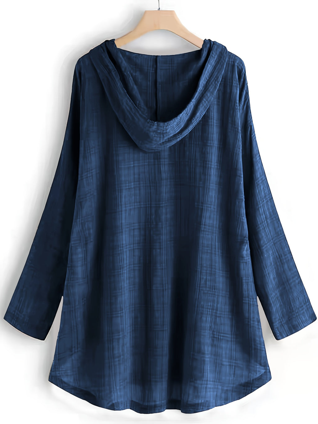 Women's Asymmetrical Plaid Hooded Shirt – Long-Sleeve Drawstring Waist-Tie Casual Blouse