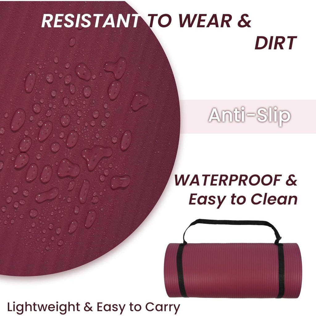 BalanceFrom 1" (25 mm) Extra Thick Yoga Mat - 71 in x 24 in (180 x 61 cm) High-Density Non-Slip Pilates & Exercise Mat with Carry Strap