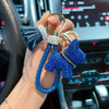 Cute Puppy Keychain with Sparkling Tassels & Bone Charm - Multicolor Dog Collar and Bag Charm (Pink, Black, Blue, Brown)