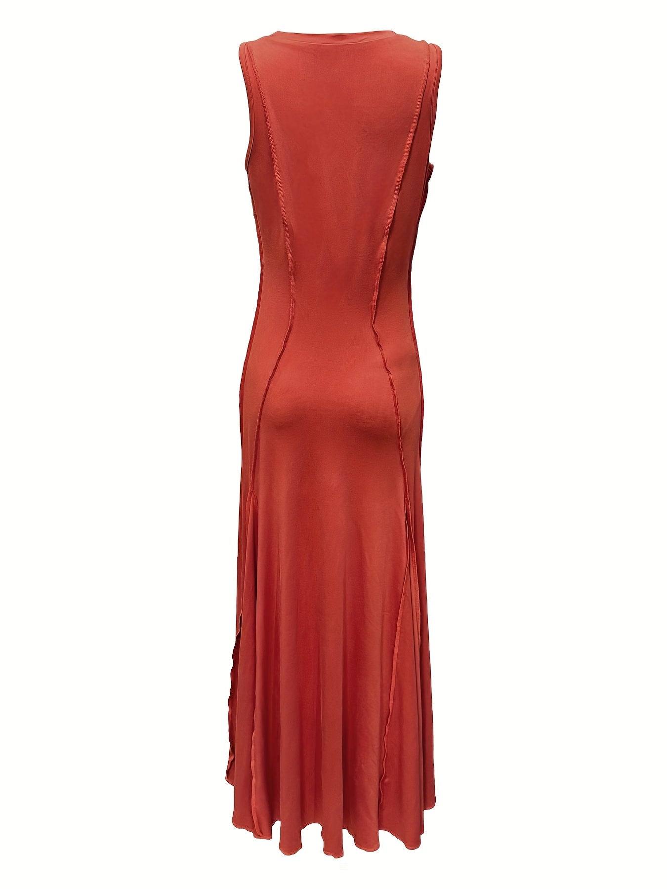 Women's Solid Color Knit Scoop Neck Sleeveless Fit and Flare Dress – All-Season Stretch Polyester (95% Polyester, 5% Elastane, 190 g/m²)