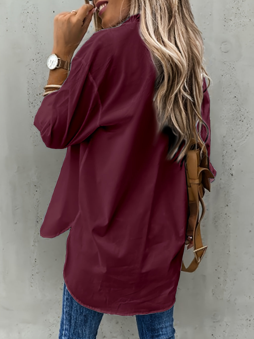 Women's Button-Front Collared Long Sleeve Shirt — Solid Casual Office Blouse