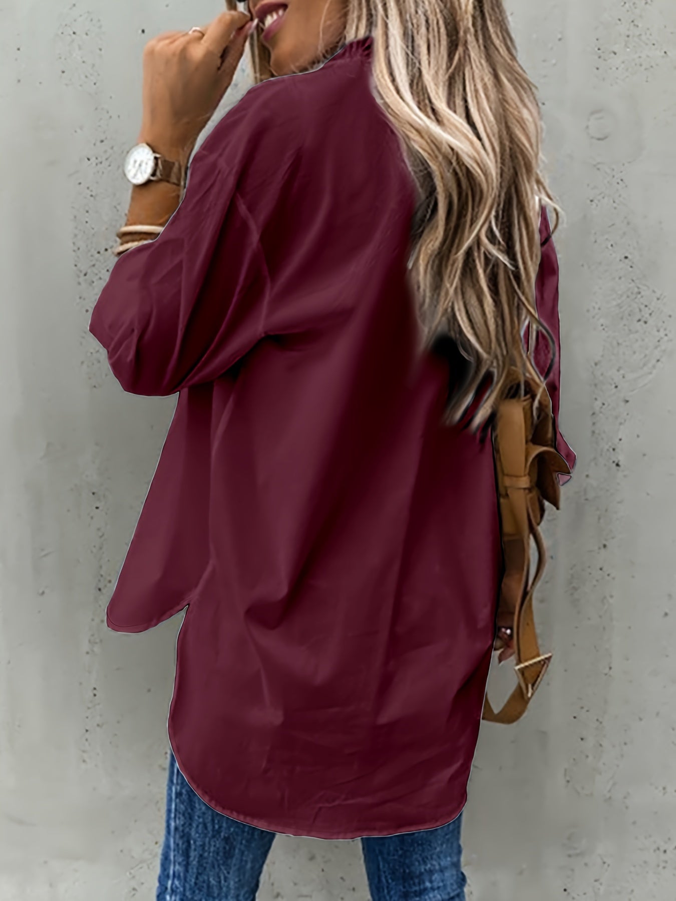 Women's Button-Front Collared Long Sleeve Shirt — Solid Casual Office Blouse