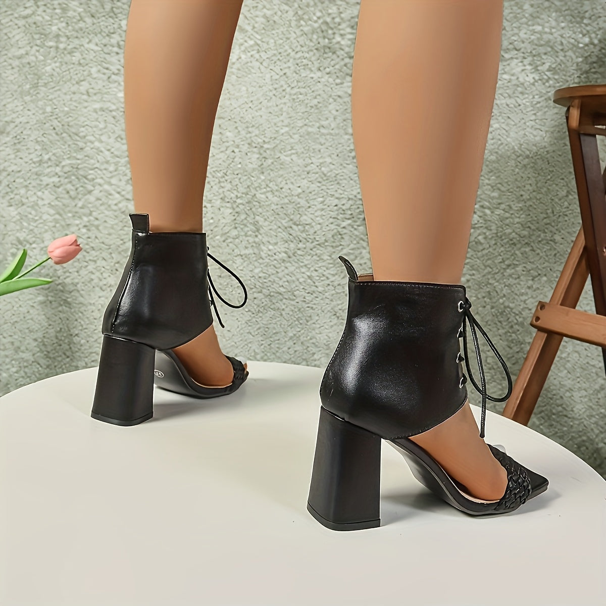 Women's Chunky Block Heel Lace-Up Sandals - Open Toe High Heels with Cushioned Insole & Non-Slip Rubber Sole