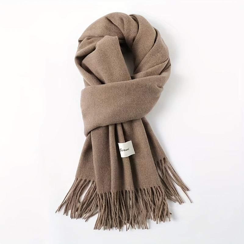 Solid Color Tassel Scarf with Fringe - Lightweight Polyester Shawl for Women