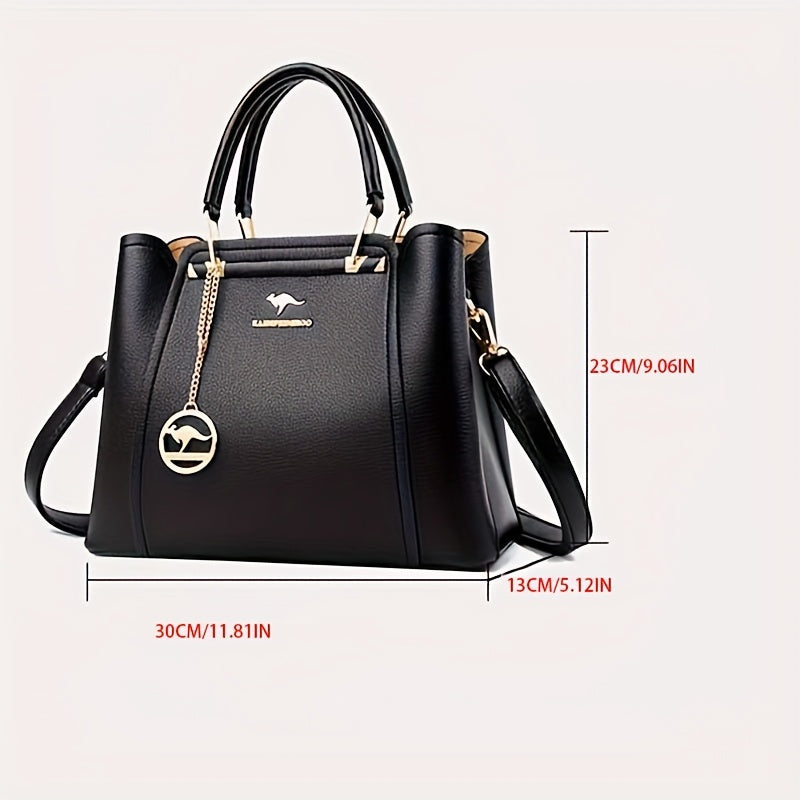 Chic Black Tote Bag for Women – Polyester-Lined PU Zip Closure Casual Everyday Handbag