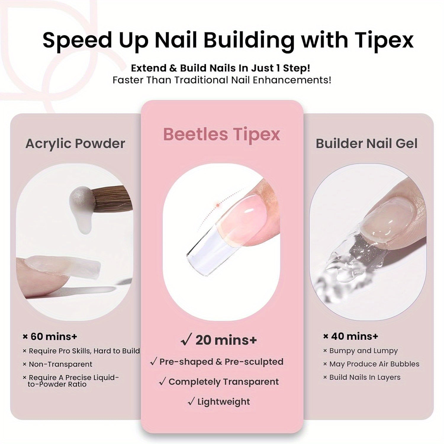 BEETLES 192-Pack Instant Apex Nail Tips Pre-Etched Half-Matte Square Acrylic Gel Extensions Full-Coverage Translucent False Nails for Salon & Home Manicure