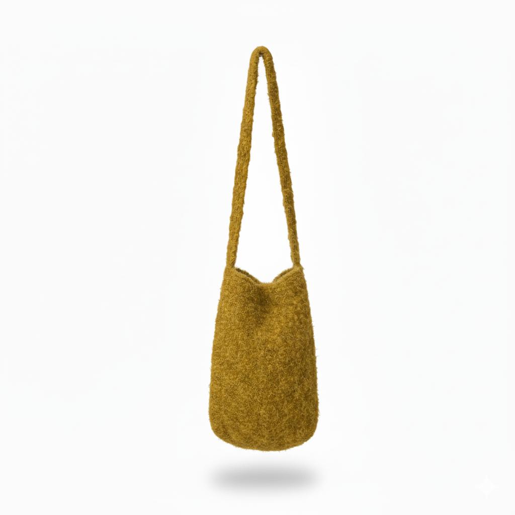 Women's Plush Velvet Crossbody Bucket Bag - Vintage Large-Capacity Soft-Touch Handbag with Fixed Strap & Buckle Closure (Golden Tan/Brown)