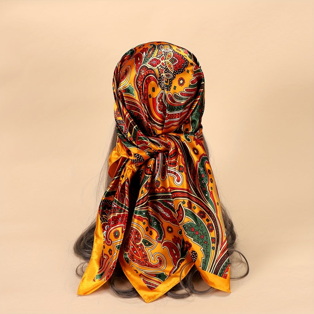 Boho Paisley Square Scarf 90 cm (35.4 in), 100% Polyester Decorative Shawl for Women, Machine Washable Versatile Wrap