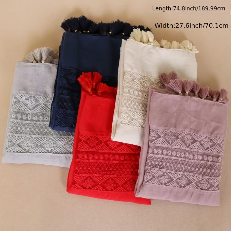 Embroidered Hollow Lace Tassel Scarf for Women — Elegant Lightweight Windproof Wrap for Cold Weather & Eid