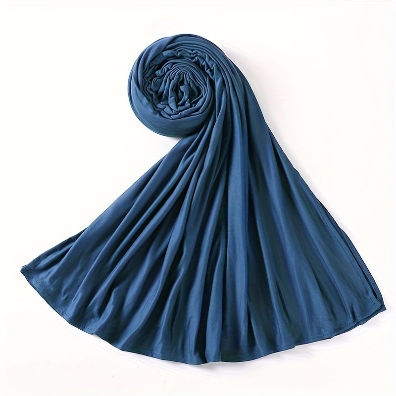 Long Jersey Hijab - Lightweight Breathable Solid Scarf, Windproof Elegant Shawl for Women