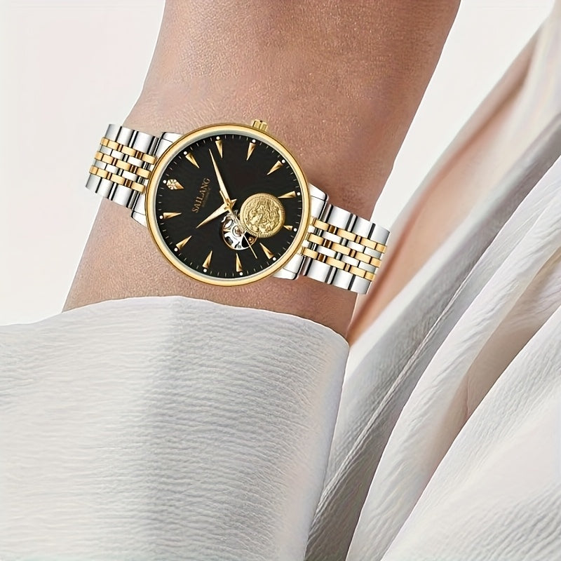 SAILANG Women's Mechanical Automatic Watch – Black Dial with Gold-Tone Hands, Alloy Case & Bracelet, Elegant Everyday & Formal Wristwatch, Gift for Her