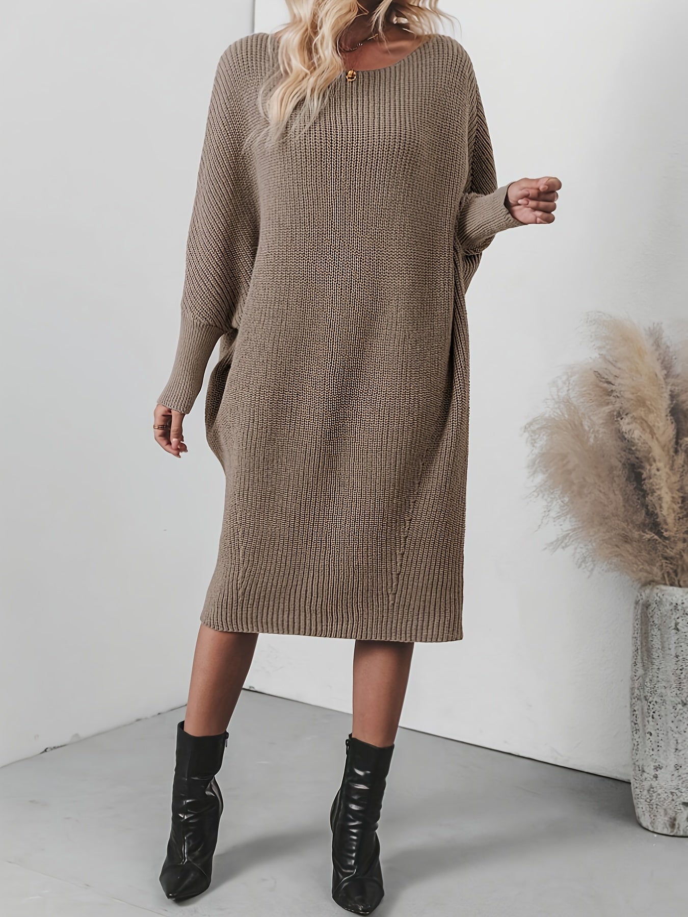 Plus Size Ribbed Button-Up Cardigan Sweater Dress for Women — Long Sleeve Casual Fall/Winter Black