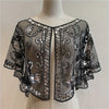 Beaded Sequin Shawl Short Mesh Capelet – Sparkle Party Wrap Cover-Up, 18 in (46 cm)