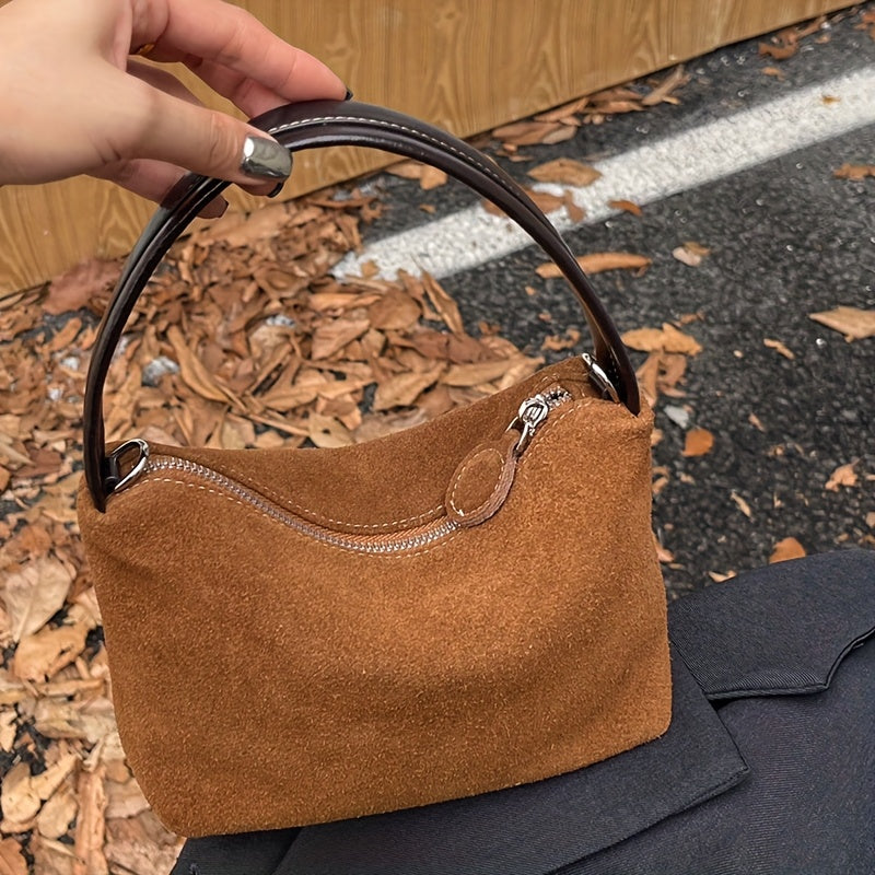 Vintage-Inspired Women's Baguette Shoulder Bag - Matte Split Leather Underarm Purse with Adjustable Strap (Burgundy, Coffee, Light Brown)