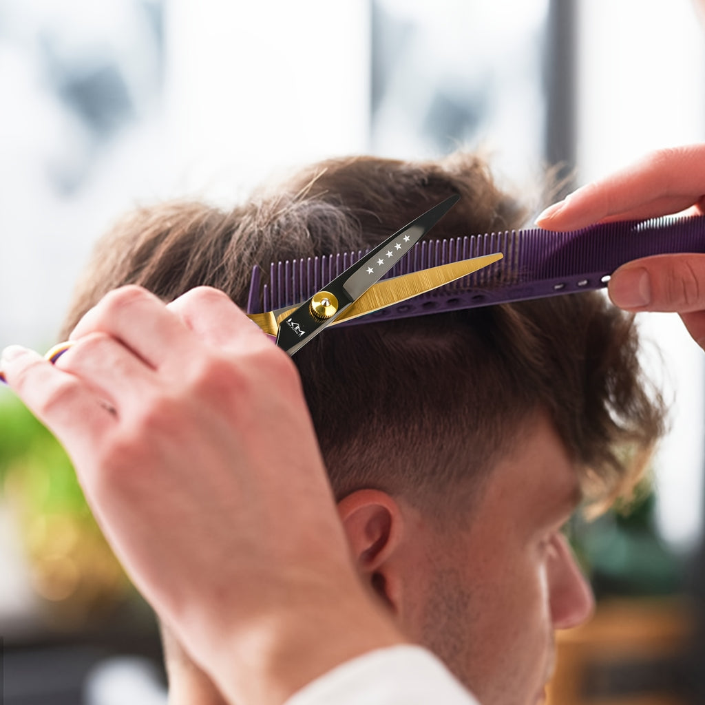 TINMARDA 10pc Professional Hair Cutting Kit – 6.5 in (16.5 cm) Scissors Set with Texturizing Shears, Comb & Cleaning Brush, Black Stainless Steel