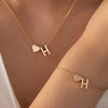 Minimalist Heart & Letter Necklace and Bracelet Set - Two-Piece Women's Everyday Jewelry