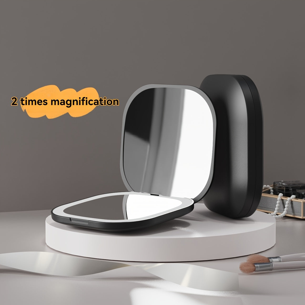 Foldable LED Travel Makeup Mirror - Double-Sided 1X/2X/3X Magnification, Adjustable Brightness, Rechargeable USB Pocket Mirror