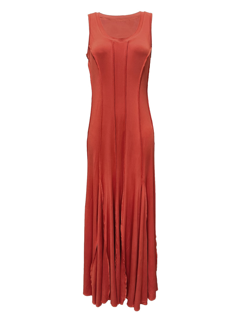 Women's Solid Color Knit Scoop Neck Sleeveless Fit and Flare Dress – All-Season Stretch Polyester (95% Polyester, 5% Elastane, 190 g/m²)