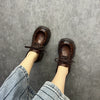 Plus Size Women's Brown Microfiber Loafers - Chunky Heel Round Toe Lace-Up Casual Shoes, All-Season
