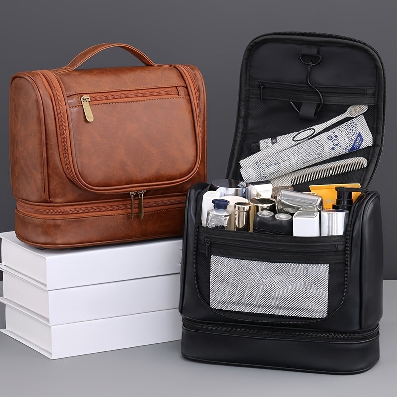 6-Tier Dual Compartment Toiletry & Makeup Organizer Bag with Hook — Large Capacity Travel Cosmetic Case, Black, Unisex