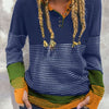 Striped Color-Block Knit Pullover Sweater with Single-Row Buttons Casual Y2K Crewneck