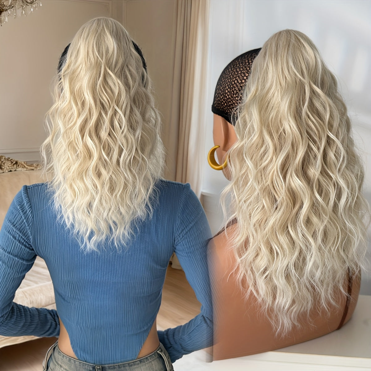 16-Inch (40 cm) Water Wave Claw Ponytail Extension – Heat Resistant Ombre Synthetic Hairpiece for Women