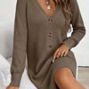 Plus Size Olive V-Neck A-Line Sweater Dress - Short Sleeve Single-Button Closure, Machine Washable Knit for Office & Semi-Formal