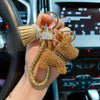 Cute Puppy Keychain with Sparkling Tassels & Bone Charm - Multicolor Dog Collar and Bag Charm (Pink, Black, Blue, Brown)