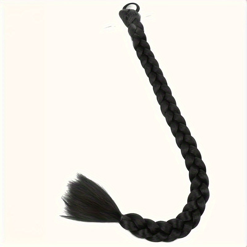 Box Braided Long Ponytail Extension for Women – Synthetic High-Temp Fiber with Elastic Hair Tie