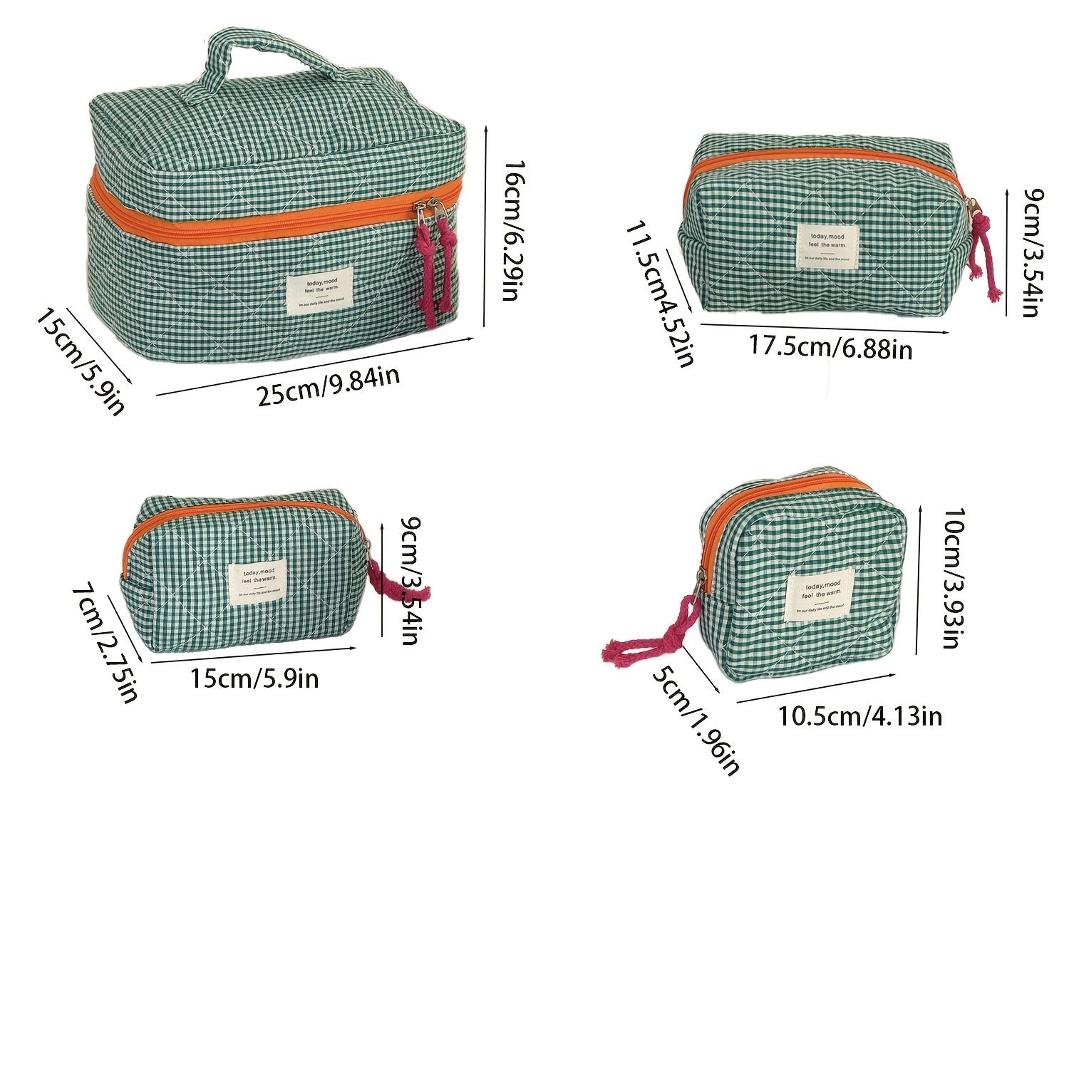 4-Piece Classic Plaid Makeup Bag Set - Minimalist Color-Block Large Capacity Travel Cosmetic Organizers for Women