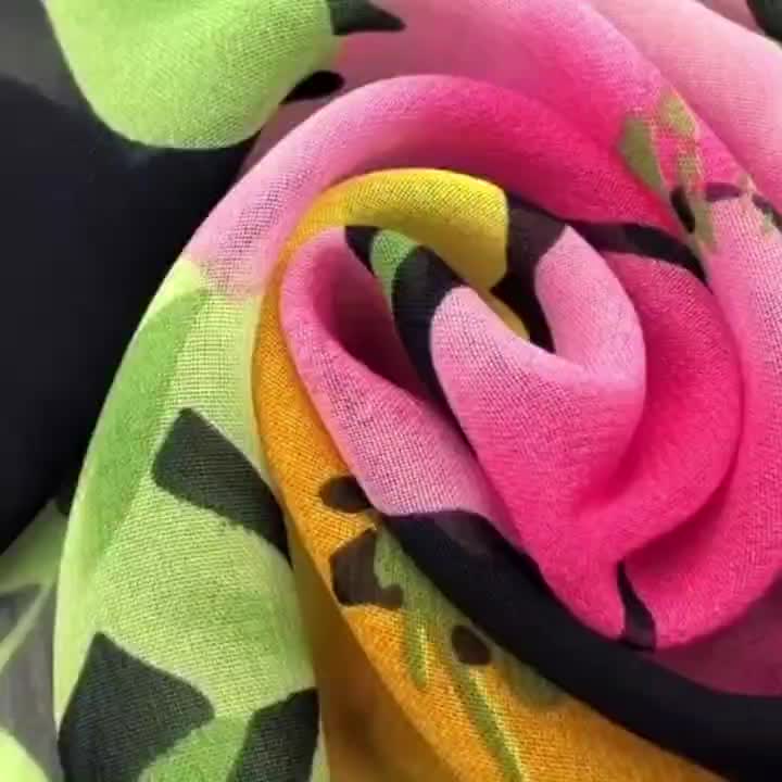 Floral Chiffon Scarf for Women - Lightweight Long Shawl with Yellow & Red Flower Print on Black