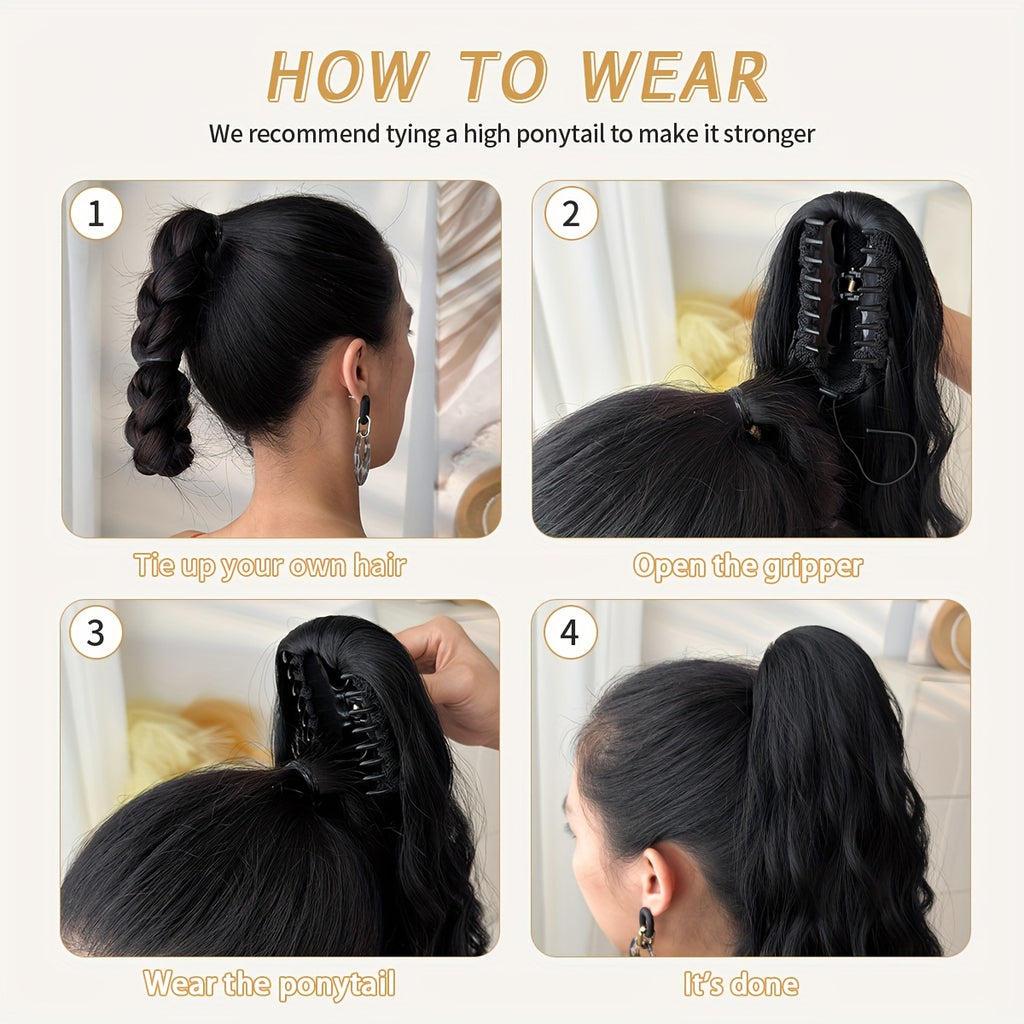 28-Inch (71 cm) Heat-Resistant Clip-In Water Wave Ponytail Extension - Synthetic Ombre Hairpiece (Blonde/Brown/Black/Red/Dark Brown) for Women & Girls