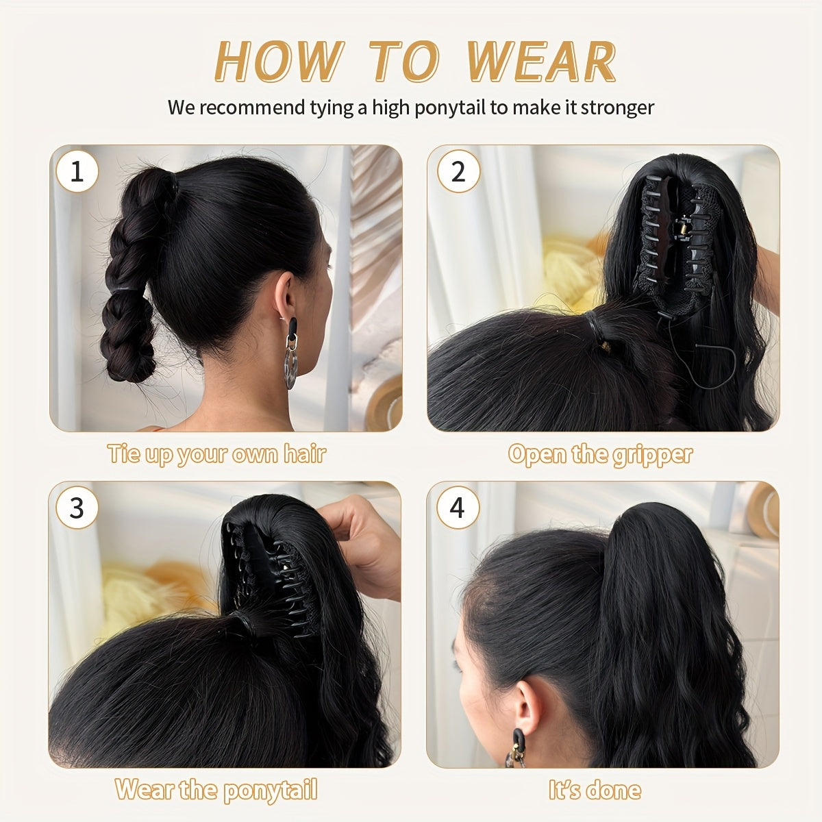 28-Inch (71 cm) Heat-Resistant Clip-In Water Wave Ponytail Extension - Synthetic Ombre Hairpiece (Blonde/Brown/Black/Red/Dark Brown) for Women & Girls