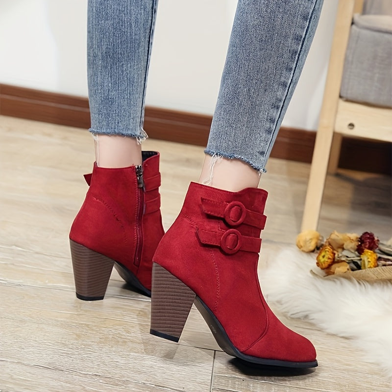 Womens Glam Ankle Booties - Pointed Toe Zipper Booties with Block High Heel, Fabric Upper & Rubber Sole