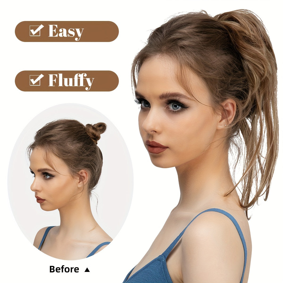 Curly Ponytail Hair Extension with Straight Tail - Messy Bun Hairpiece, Heat-Resistant High-Temperature Fiber Updo for Women