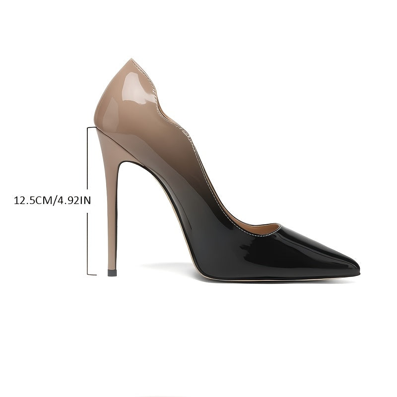 VOABOASY Women's Pointed-Toe Stiletto Heels – Black & Red Glossy Faux Leather Pumps with Comfort PU Insole & Rubber Sole