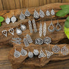Vintage Ethnic Silvery Geometric Cut-Out Zinc Alloy Dangle Earring Set — Multi-Pack 16/24/25/26 Pairs, Minimalist Tribal Jewelry for Women