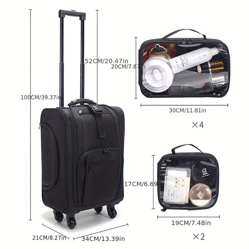 Large Rolling Makeup Train Case with 6 Portable Makeup Bags and Spacious Professional Travel Bag – Black