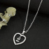 Vintage Silvery Alphabet Heart Pendant Necklace with Rhinestone Accents, Zinc Alloy Everyday Jewelry