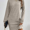 Women's Knit Turtleneck Bodycon Dress - Long Sleeve Solid Color