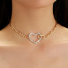 Women's Double Heart Rhinestone Choker Necklace Gold-Tone Interconnected Hearts for Wedding & Everyday Wear