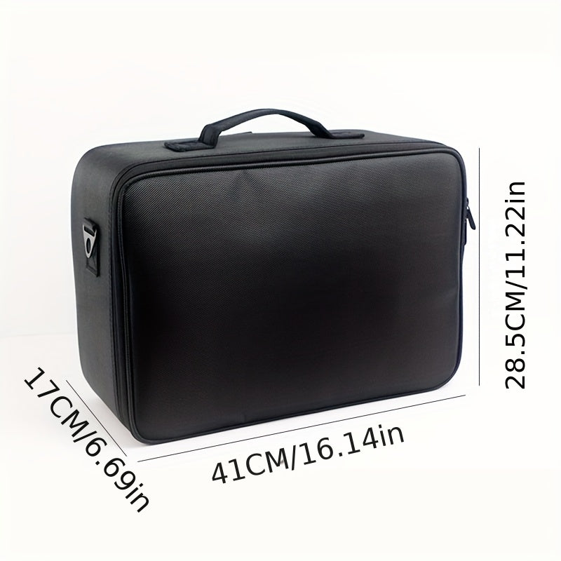 Professional Makeup & Nail Polish Organizer Case with Shoulder Strap - Heavy-Duty Portable Travel Cosmetic Box with Multiple Compartments