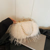 Women's Luxury Fluffy Pearl Accent Crossbody Bag - Soft Clutch Purse for Weddings, Parties & Everyday | White, Black, Pink, Khaki, Royal Blue, Green, Purple