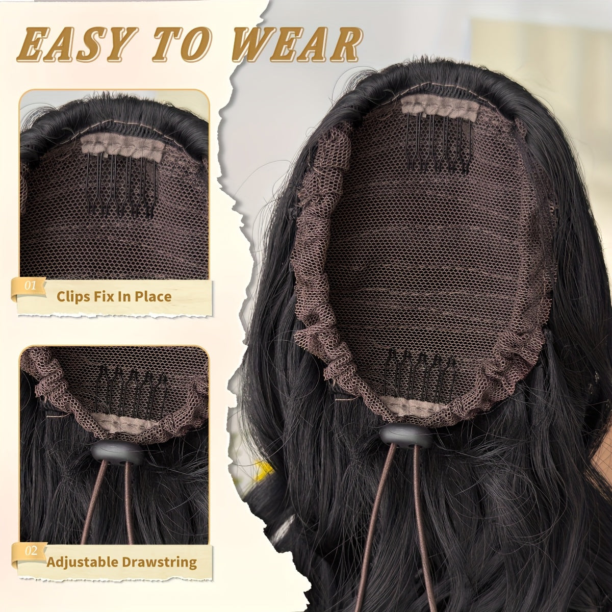 20" (50 cm) Deep Wave Drawstring Ponytail Extension – Clip-In Synthetic Hair in Burgundy, Red, Black, Brown, Blonde