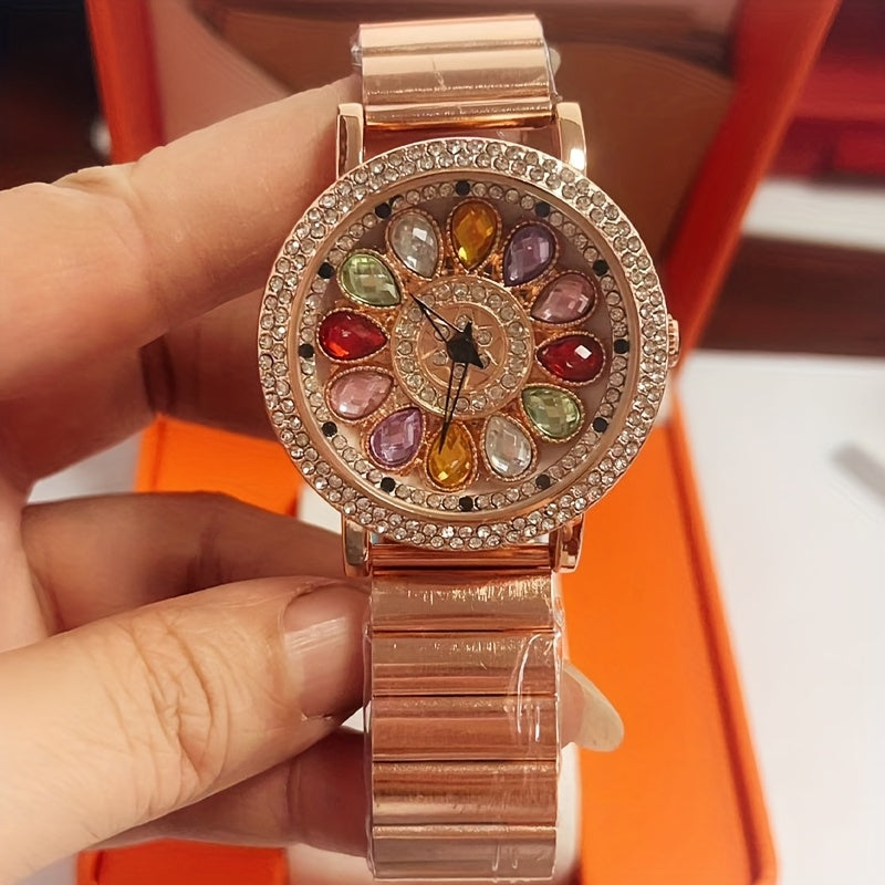 ORSGA Women's Rotating Dial Speedometer Analog Watch — Hollow Alloy Case, PU Leather Strap, Mechanical Movement, Business Casual Gift