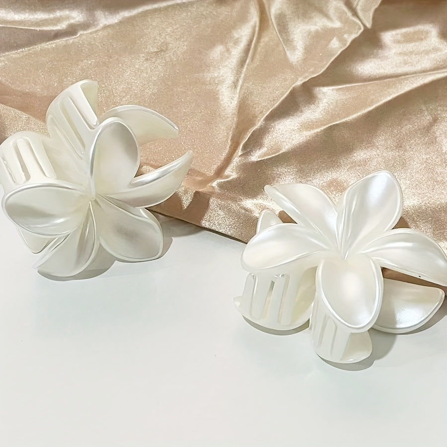 Acrylic Flower Hair Claw - Large Floral Hair Clip, White & Gold, 1pc/2pcs