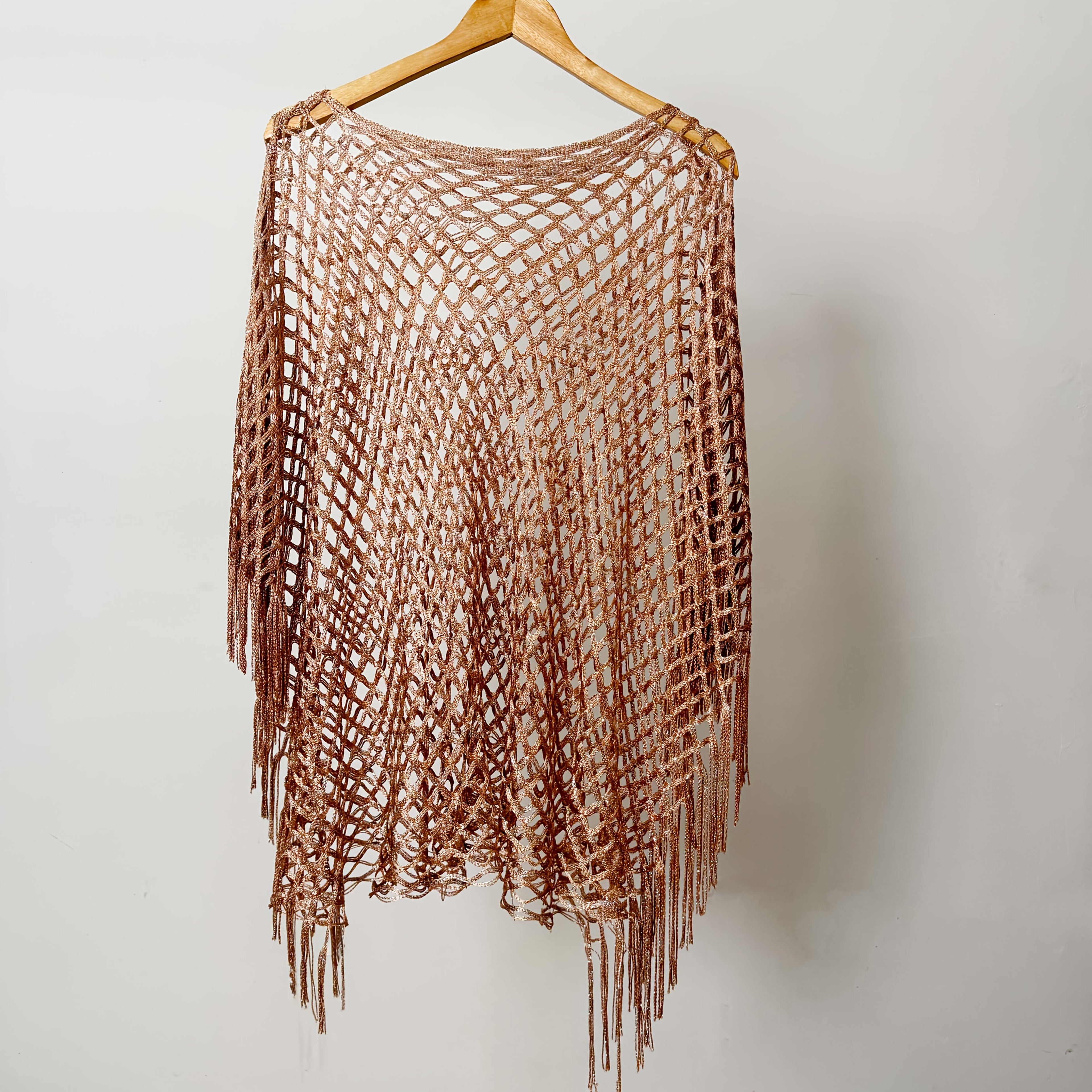 Polyester Yarn-Dyed Women's Fashion Shawl, Lightweight Travel Wrap, Sun-Proof, Machine Washable, Hollow Metallic Luster