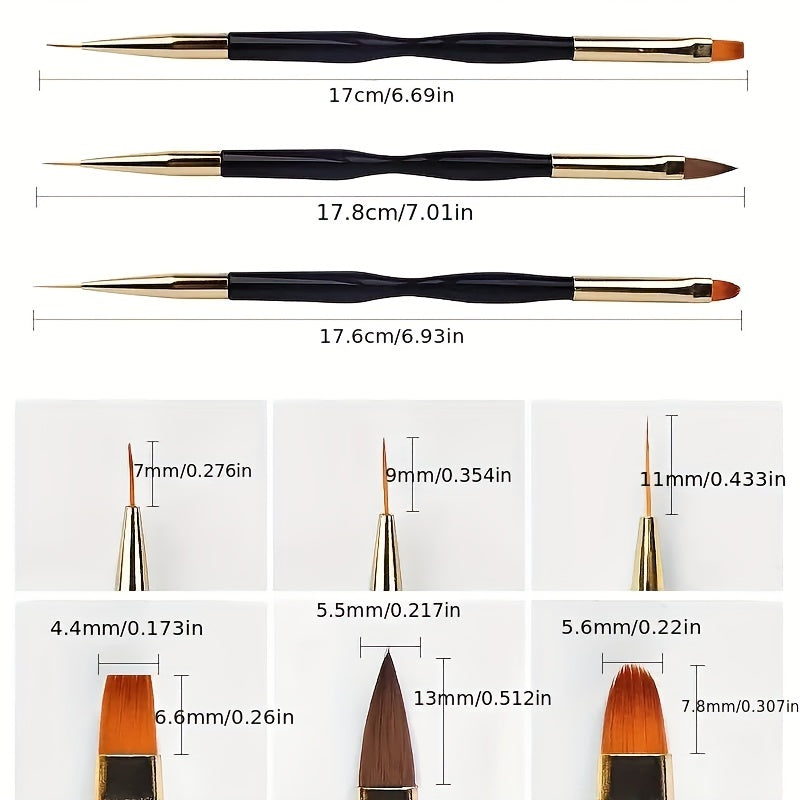3-Piece Double-Ended Nail Art Brush Set – Precision Liner & Detail Painting Pens for Acrylic Nails